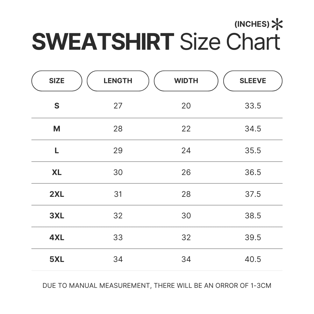 Sweatshirt Size Chart - Haikyuu AU Store