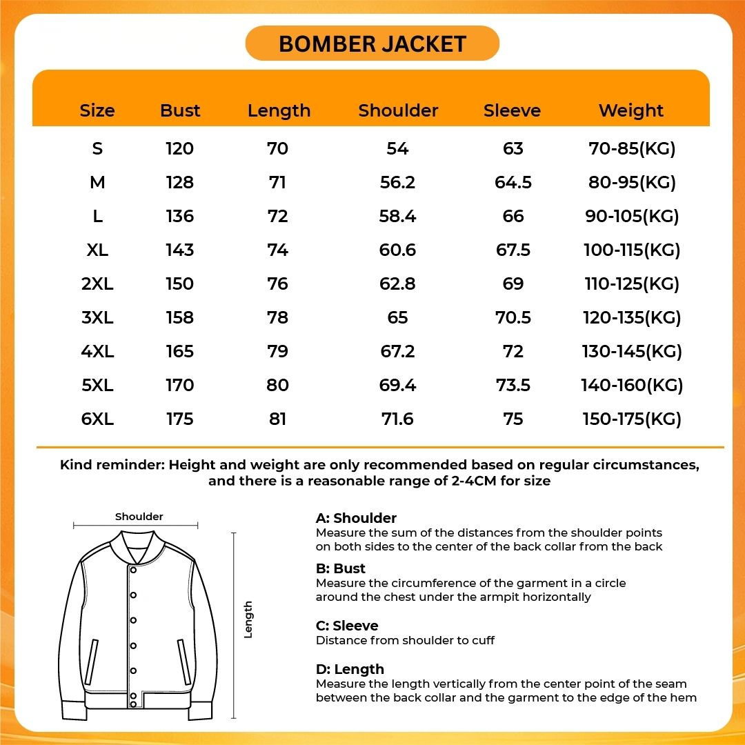 Bomber Jacket Size Chart - Haikyuu AU Store