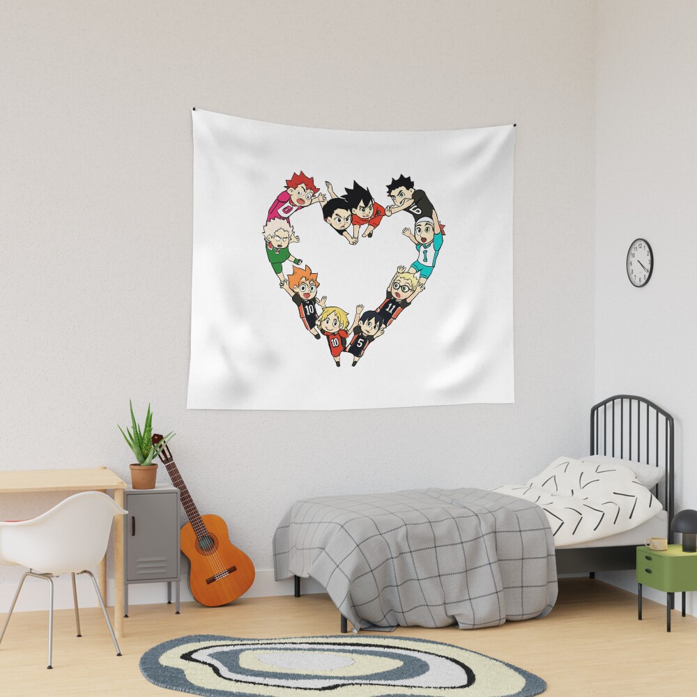 Haikyuu Characters Heart Collage Tapestry